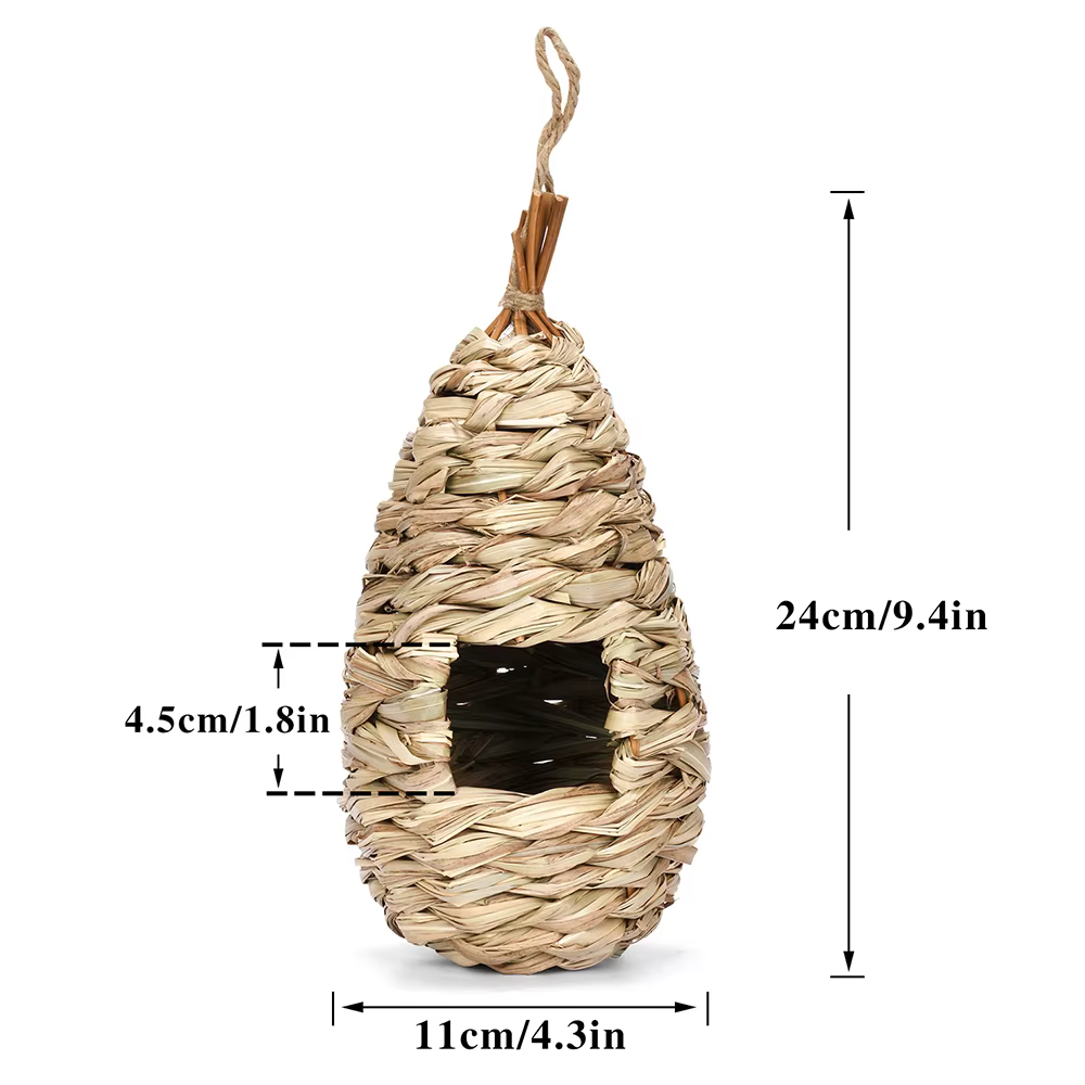 Casa de pájaro artesanal para exterior con diseño tejido creativo para colgar - Nido de pájaros decorativo para jardín — imagen 6