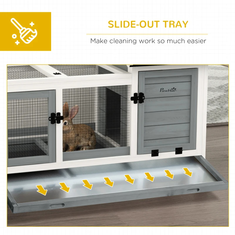 Wooden Rabbit Hutch With Wheels, Run, Slide-out Tray For Small Animals, Guinea Pig, Blue — imagen 6