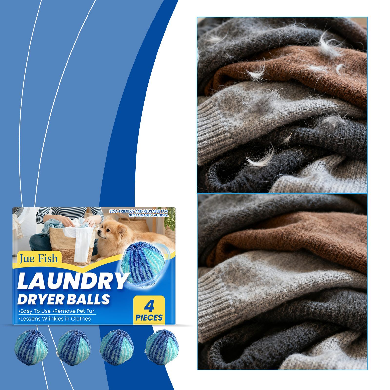 JUE FISH Reusable Pet Hair Laundry Dryer Balls, 4 Pack — image 6