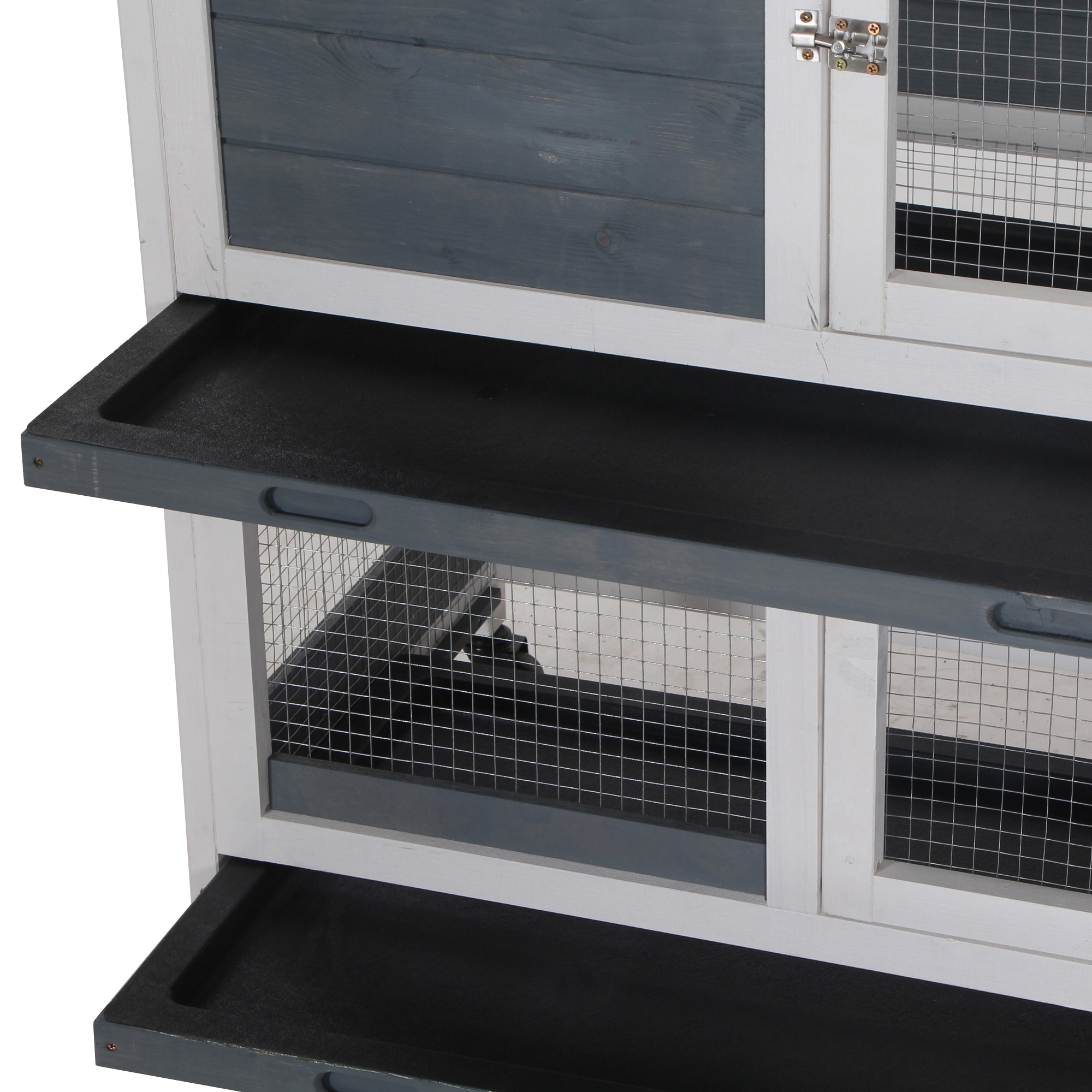 Casa de Madera para Conejos, Habitación Elevada con Rampa y Puerta Segura para Conejos, Pollos, Pájaros Acuáticos y Animales Pequeños - Color Gris — imagen 3