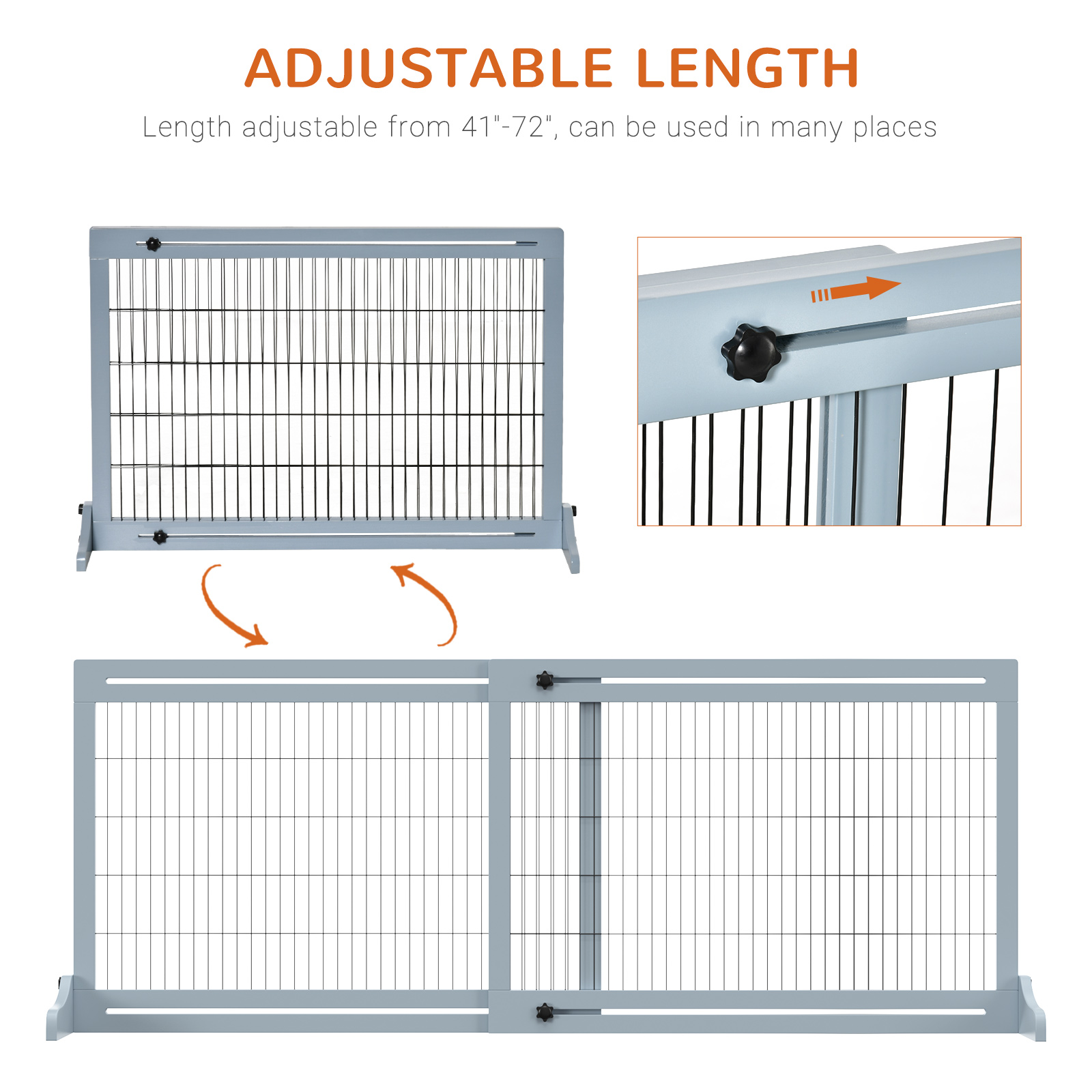 71" W X 27.25" H Extra Wide Freestanding Pet Gate With Adjustable Length Dog, Cat, Barrier For House, Doorway, Hallway, Blue-Gray — imagen 2