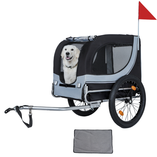 Remolque de Bicicleta Grande Plegable para Perros - Capacidad 100LB, Transporte Seguro para Mascotas en Terrenos Varios, Estructura de Acero Duradero para Ciclismo, Carrera y Aventuras al Aire Libre, Negro-Gris 20 pulgadas de Ancho con Llantas Gordo — imagen 6