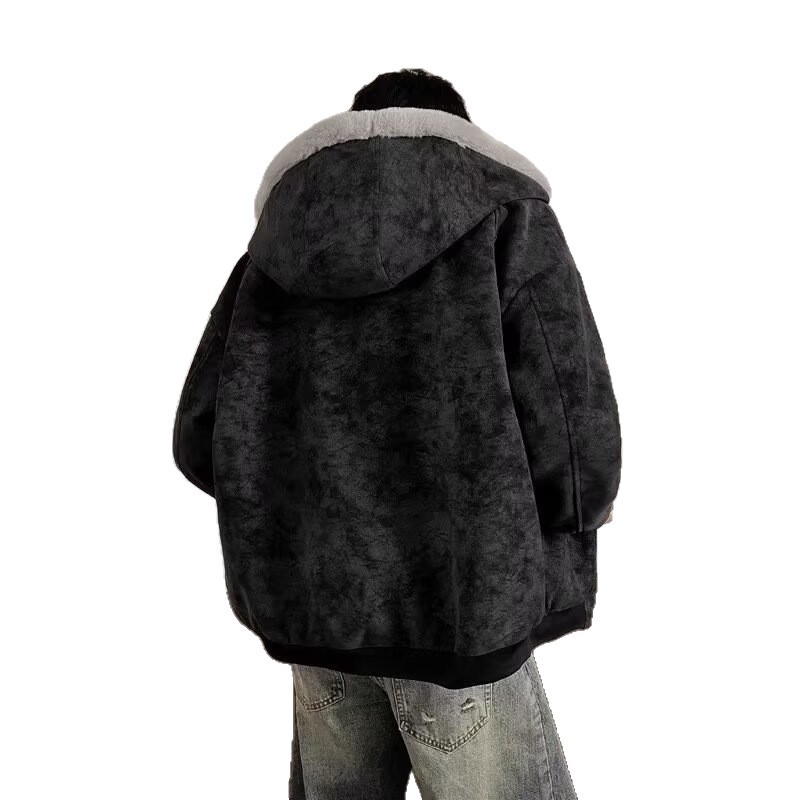 Leather Rabbit Fur Plush Fleece Lined Jacket Unisex Winter Thickened Warm Outerwear — image 6