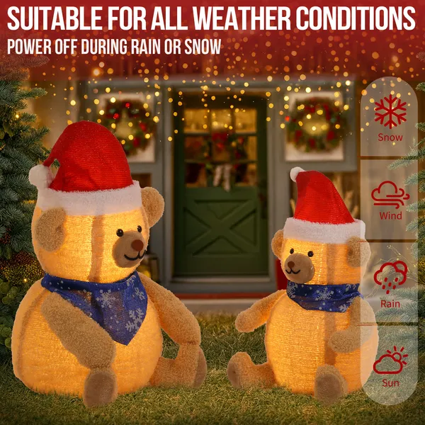Set Of 2 Lighted Plush Bear Christmas Decorations, Pre-lit Pull Up Holiday Decor With 60 Warm White LED Lights For Xmas Outdoor Indoor Decor Lighted Holiday Displays — imagen 3