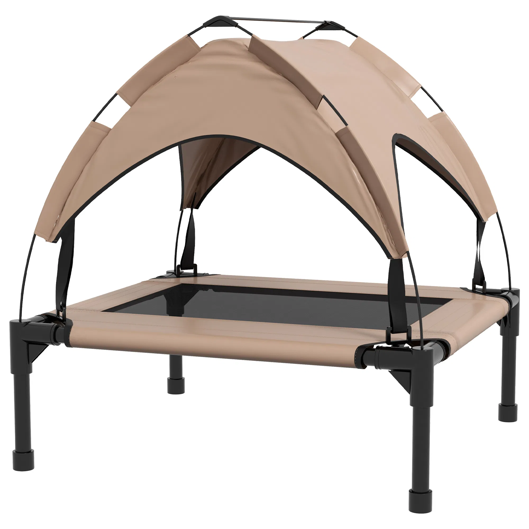 Raised Dog Bed Cooling Dog Cot w/ Canopy Washable Breathable Mesh, for Small and Medium Dogs, Coffee — image 1