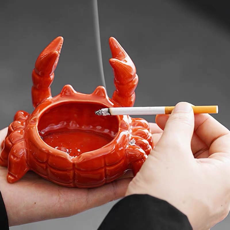 Crab Ceramic Ashtray Small Tea Pet for Office, Home, Living Room with Lid to Prevent Ash from Flying, Chinese Style Cute Decorative Ornament — image 1