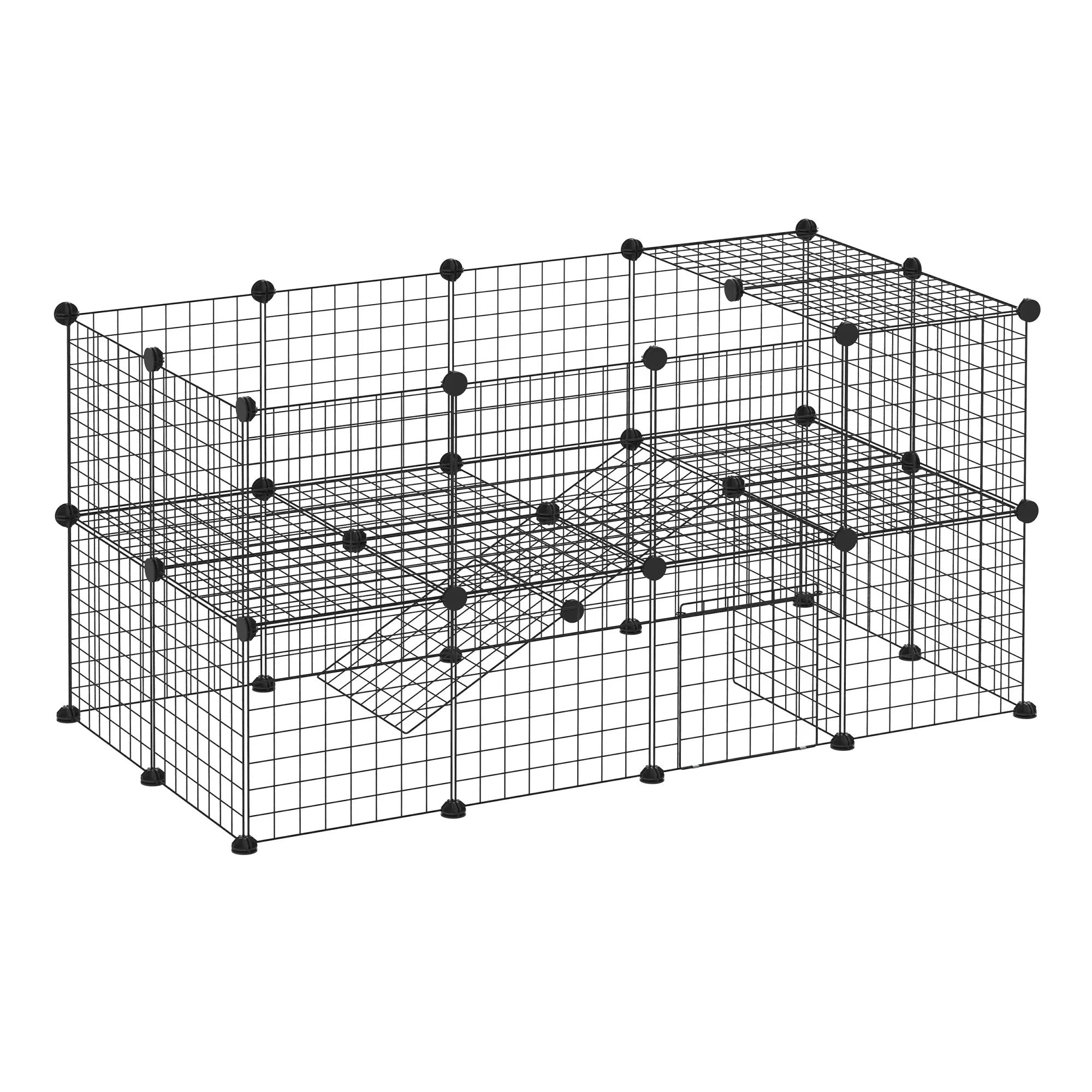 40 Pcs Small Animal Cage Bunny Hutch Portable Metal Wire with Ramps for Kitten Chinchilla, Black — image 1