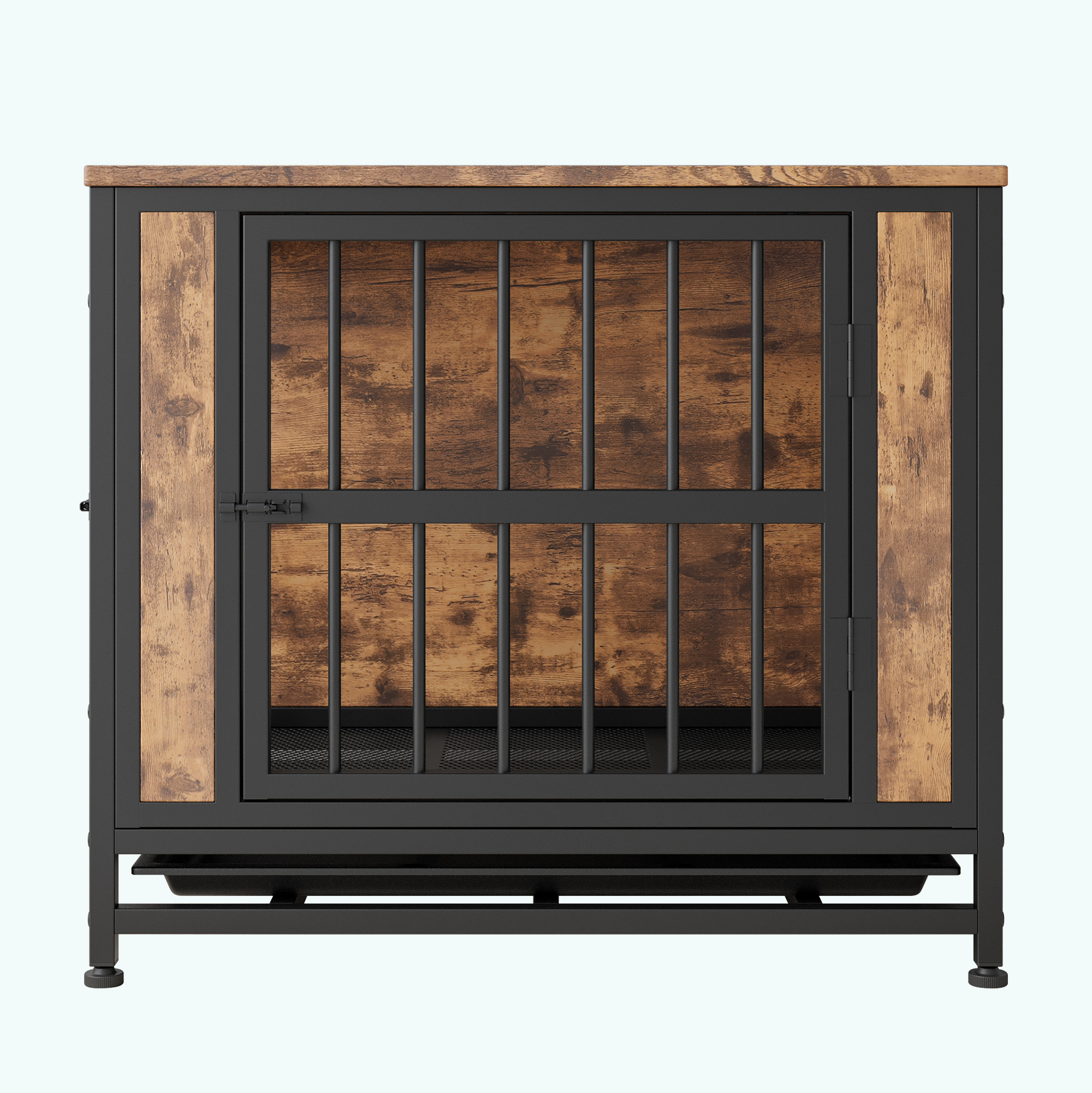 Mueble para Perro, Caja de Madera para Perros con 2 Puertas Deslizantes y Estructura de Puerta de Hierro Espesa, Casa Decorativa para Pequeños Perros para Uso Interior (Marrón Rustico) — imagen 10