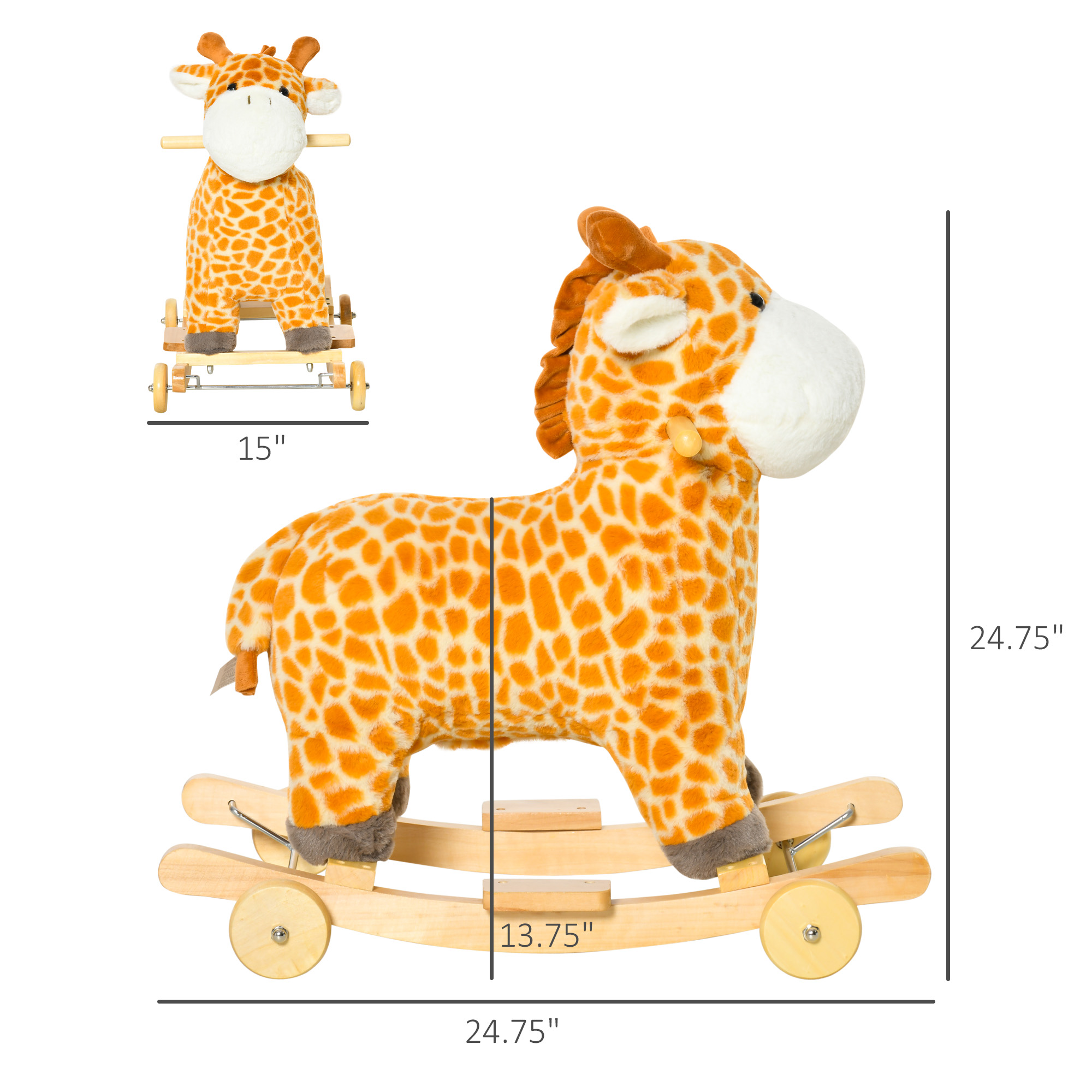 Caballo de Madera que Se Mueve, 2 en 1 para Niños: Caballo y Jirafa con Sonido, Manijas Seguras, Base de Madera, Piso de Pedal, Perfecto para Edad 3-6 Años, Amarillo — imagen 4