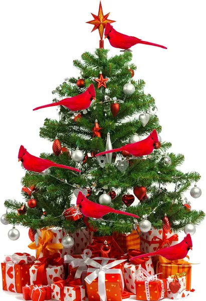 12 Pzas de Clips de Pájaros Cardenales Rojos Artificiales, Clips de Pájaros Cardenales Navideños, Pájaro Cardenal Rojo Falso para Decoración de Árbol de Navidad y Manualidades — imagen 2