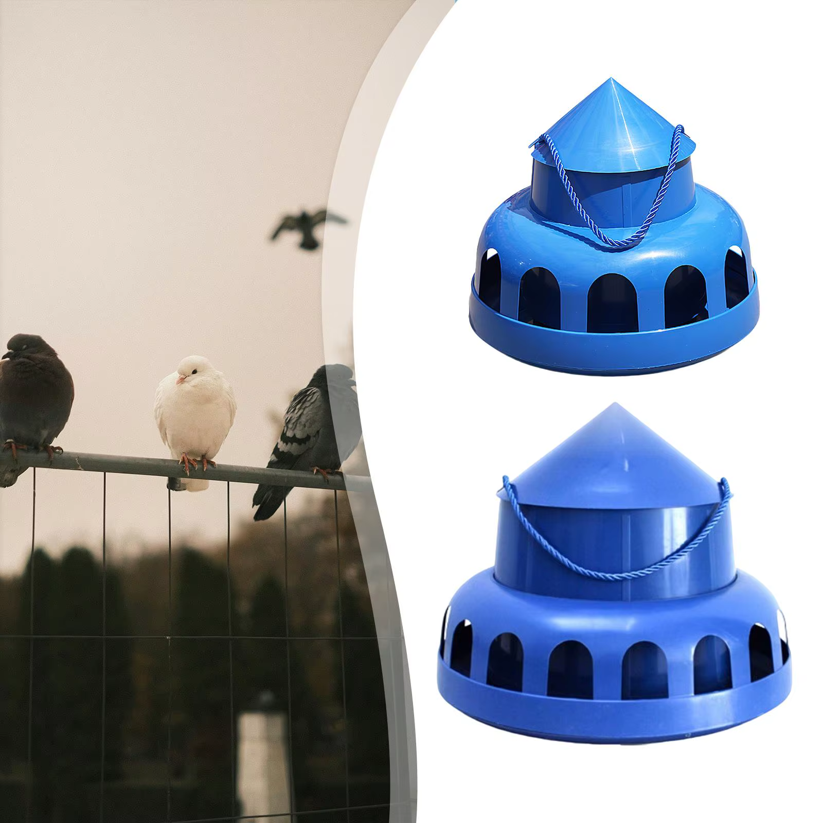 Chicken Feeder Hanging Poultry Feeder with Handle Rope Bowl Food Dispenser for Farm Cockatiel Parrot Geese Chook Hen — image 4