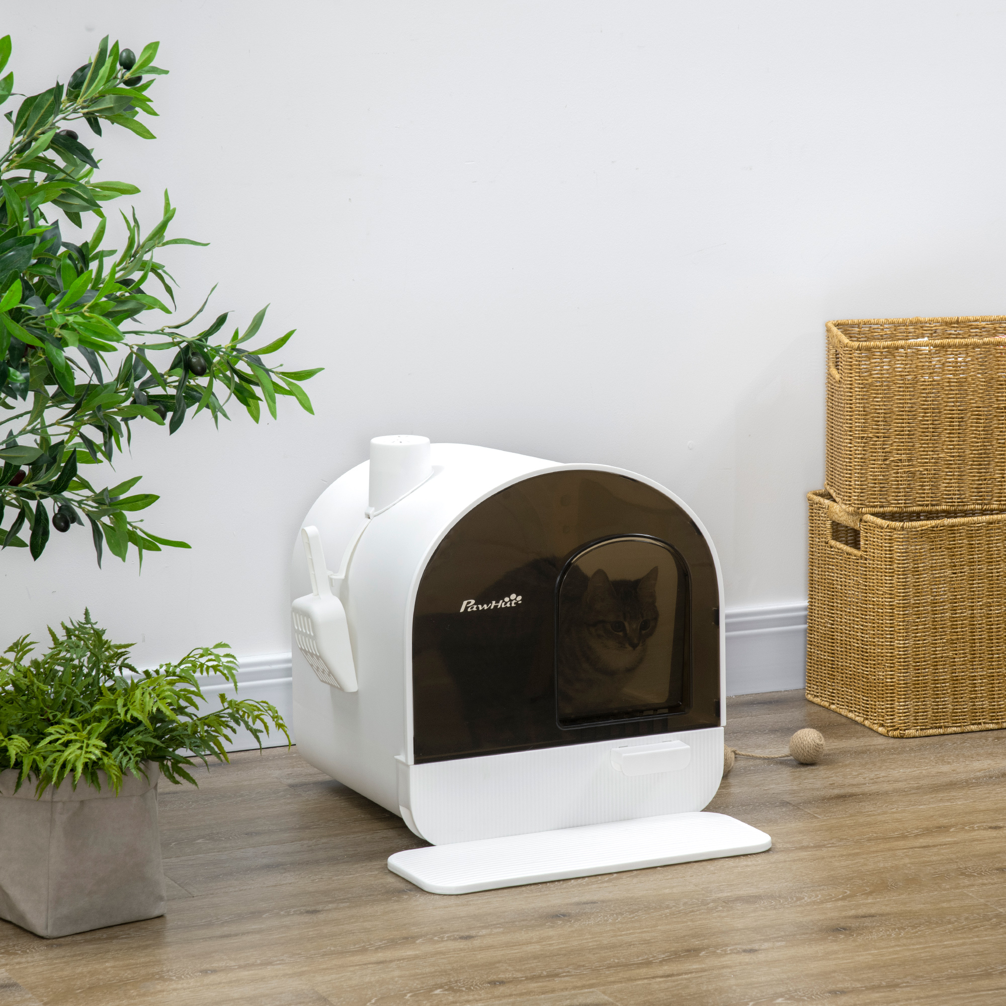 Cat Litter Box With Lid With Scoop And Filter, White — imagen 1