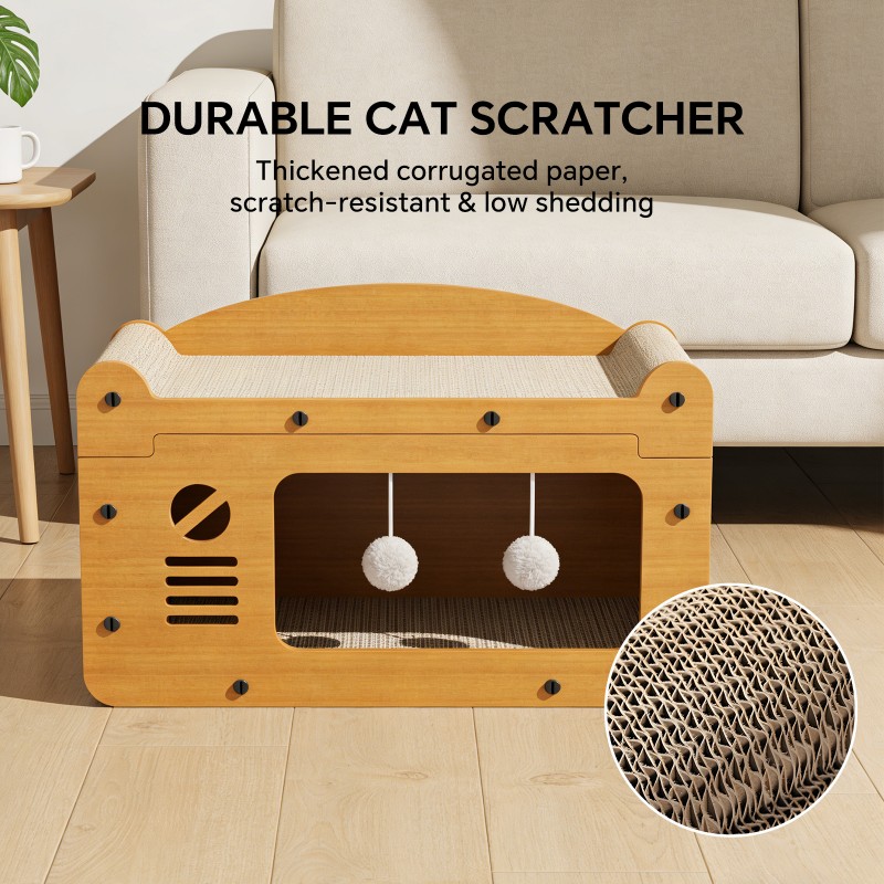 Double Layer Upgraded Cat Scratcher Sofa, TV Shape Cat Bed With 2 Teaser Balls, For Large Cats Up To 20lbs — image 3