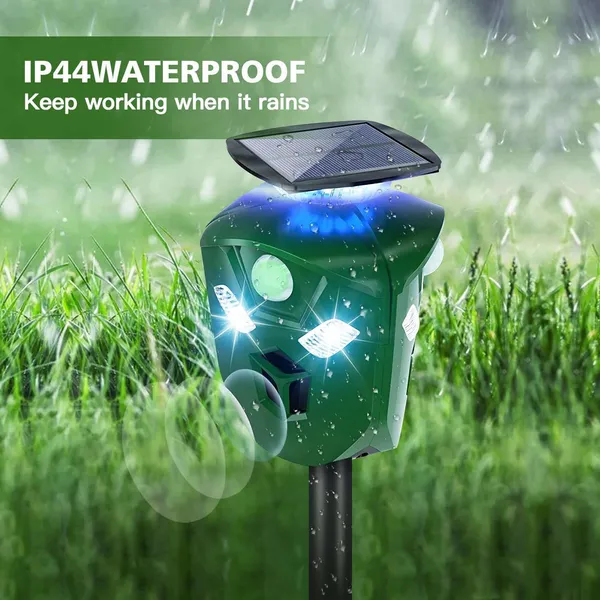 Electric Solar Powered Ultrasonic Animal Repeller 360° Ultrasonic Animal Driver With Motion Sensor LED Flashing Lights Waterproof Outdoor Animal Repellent For Farm Garden Yard — image 3
