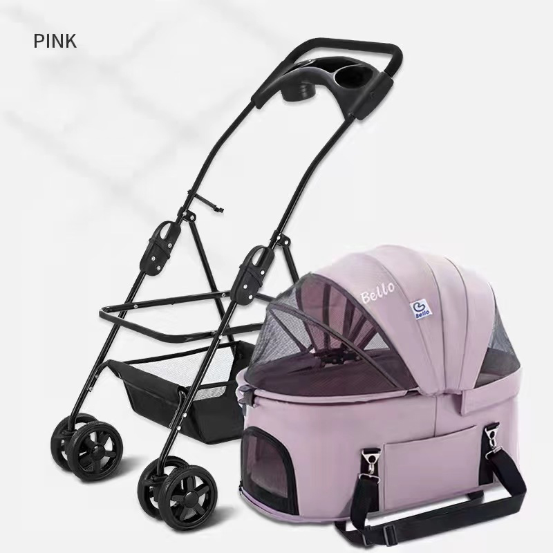 Walk The Dog Pet Stroller Teddy Dog Four Wheel Wan fold To The Stacked Stroller Cats Can Be Separated From The Stroller — image 10