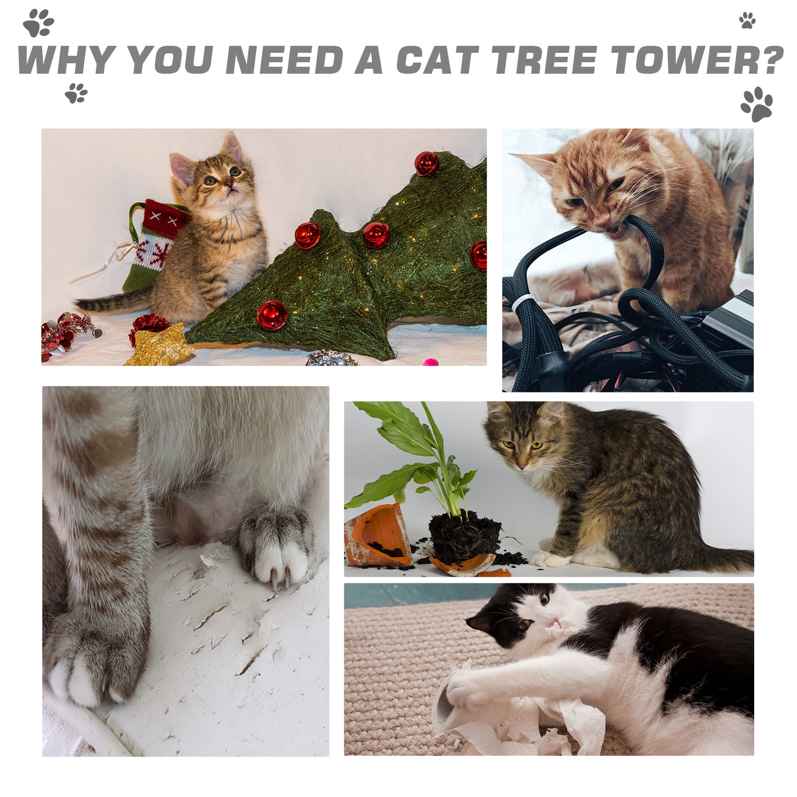 40" 5-Level Revolving Stair Cat Tree Scratcher Climbing Activity Tower with Play Center and Resting Perch - Gray — image 7