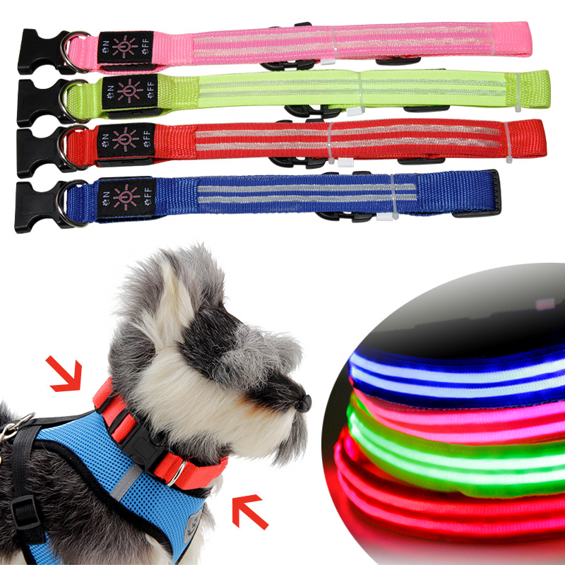 LED Light-Emitting Collar With Dual Fiber Optic Glow-In-The-Dark Collar Pet Built-In Rechargeable Battery With USB Cable — image 1