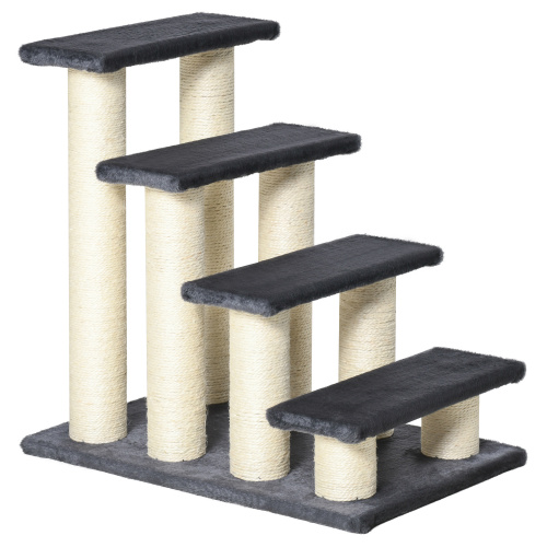 PawHut Cat Tree With 4 Steps For High Beds Couch, Cute Stair Shaped Cat Tree For Indoor Cats Or Dogs W Sisal Scratching Post, Climbing, Playing, Gray — image 1