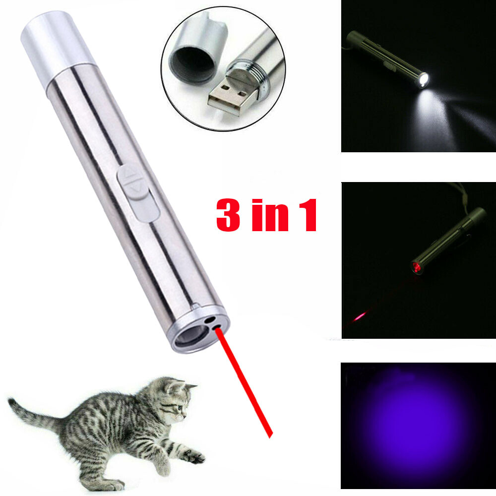 2PCS USB Rechargeable Red Laser Pointer Pen Cat Dog Toys LED Flashlight UV Light — image 1