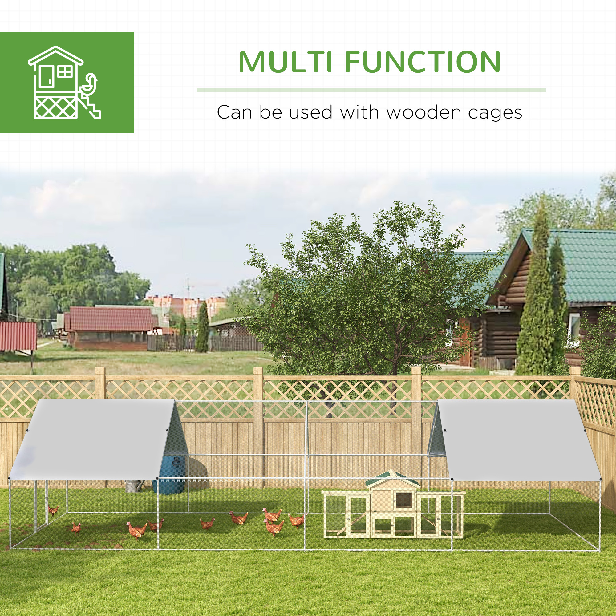 Casa de Pollos Metálica para Gallinas con Cubierta Impermeable y Resistente a UV, Diseño en Espiga con Acceso Peatonal para Jardín Exterior y Granja — imagen 5