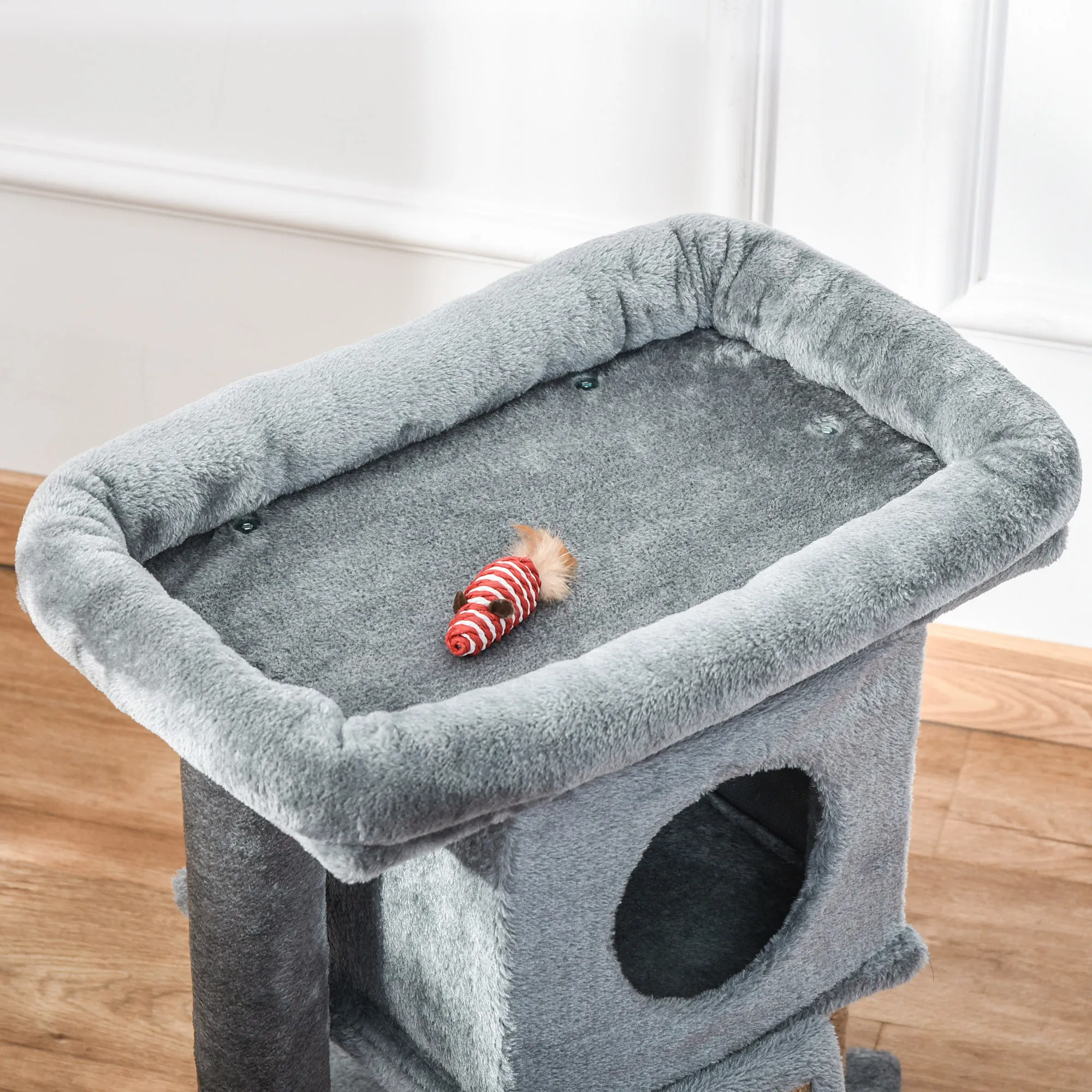 Cat Tree, Small Cat Tower with Perch, Scratching Post, Cat Condo, Toy Ball for Kitty, Indoor Use, Grey — image 3