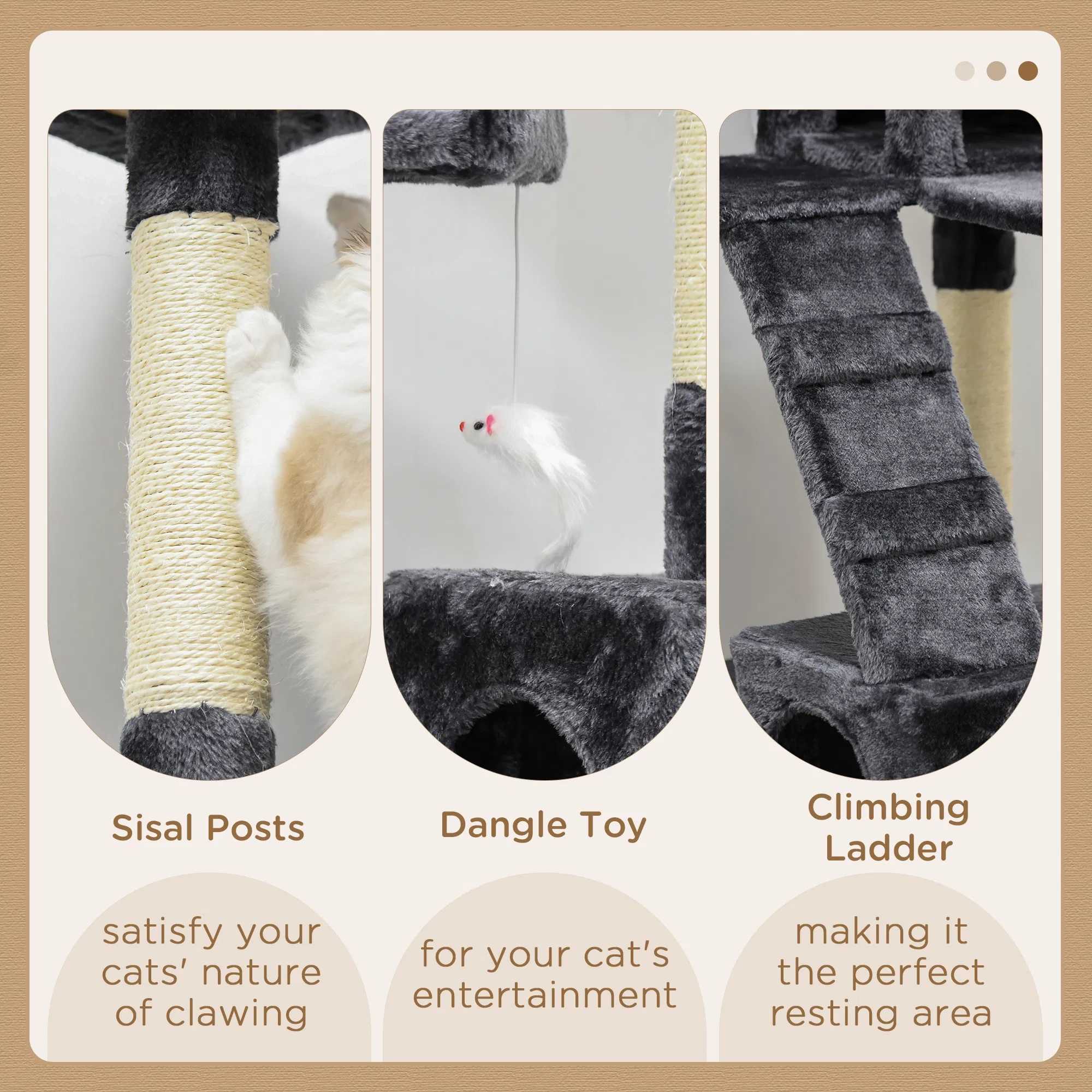 68-inch Multi-Level Cat Scratching Tree Kitty Activity Center Post Tower Condo Pet Furniture w/ Toy Charcoal Grey — image 5