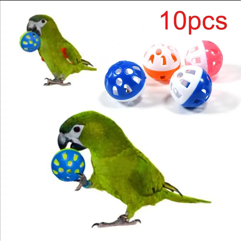 10 piezas de juguete para pájaro colorido hueco campana pelota divertida para loros y canarios — imagen 1