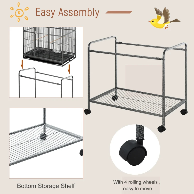 Caja Alimentadora de Metal Rueda para Pájaros con Pieza Desmontable, Estante de Almacenamiento, Percha de Madera y Contenedor de Comida — imagen 6