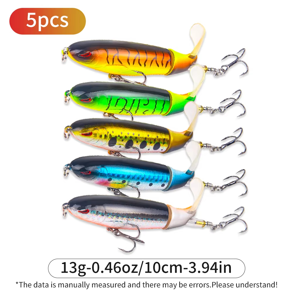 5pcs/1set Señuelo de Pesca Tipo Lápiz de Superficie 13g 10cm, Carnada Dura con Cola Flotante Giratoria para Lubina, Trucha, Agua Dulce y Salada — imagen 1