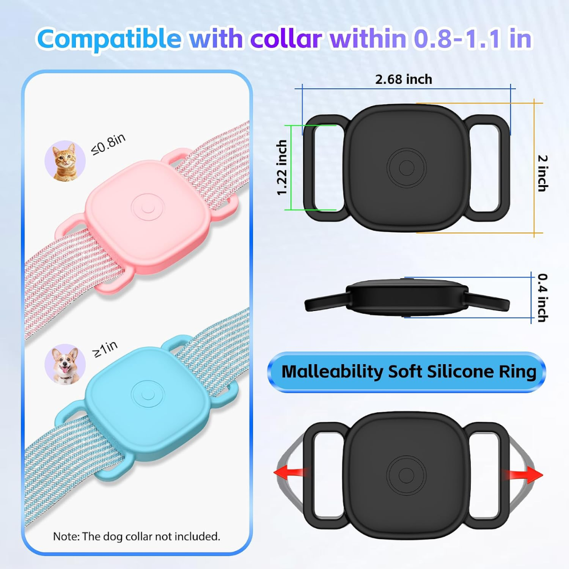 Caja Protector de Tile Mate para Collar de Perro Impermeable Conexión Segura Caso de Silicona Suave para Rastreador de Mascotas Gato Collar — imagen 4