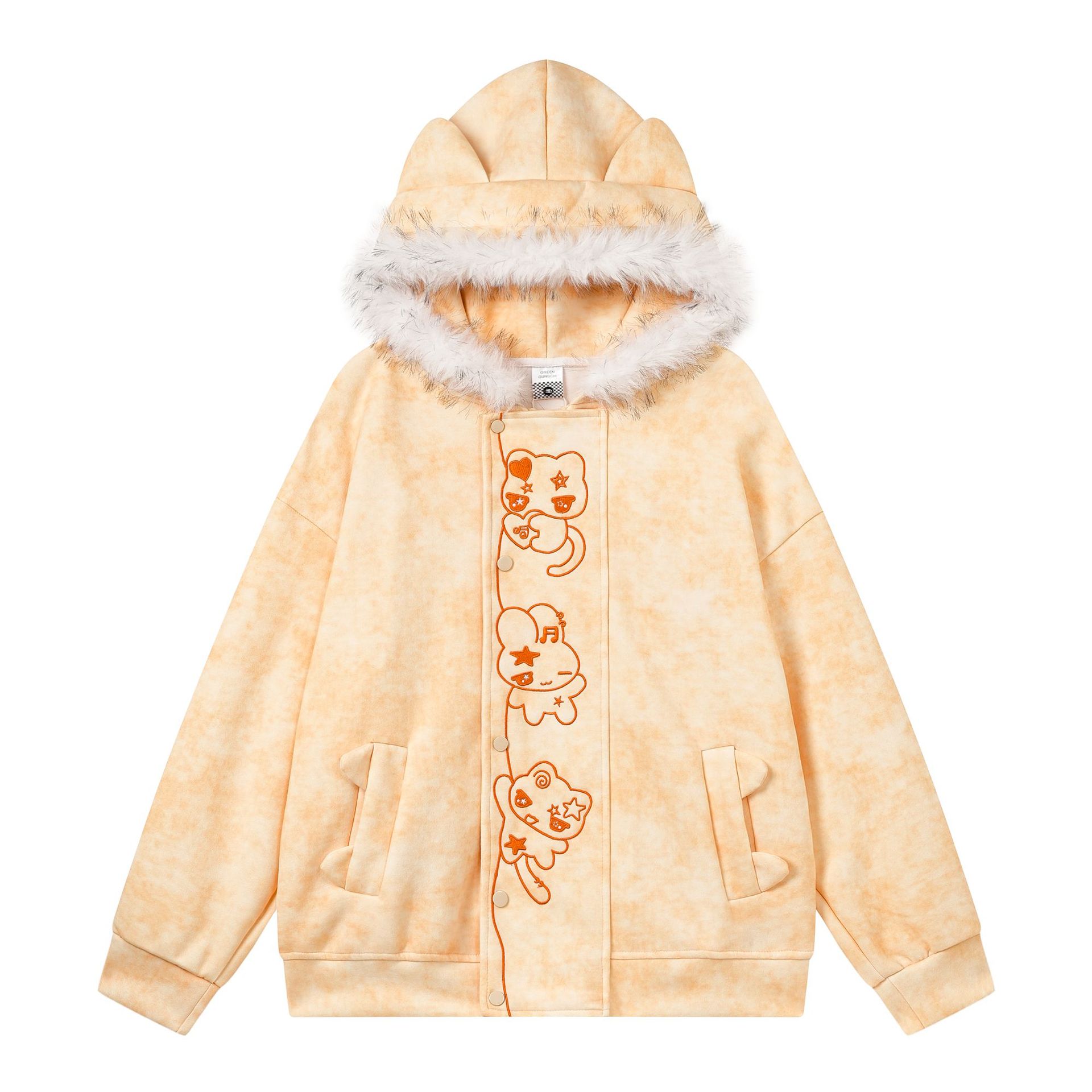 Women's Tie-Dye Hooded Cardigan with Cartoon Kitten Embroidery — image 4