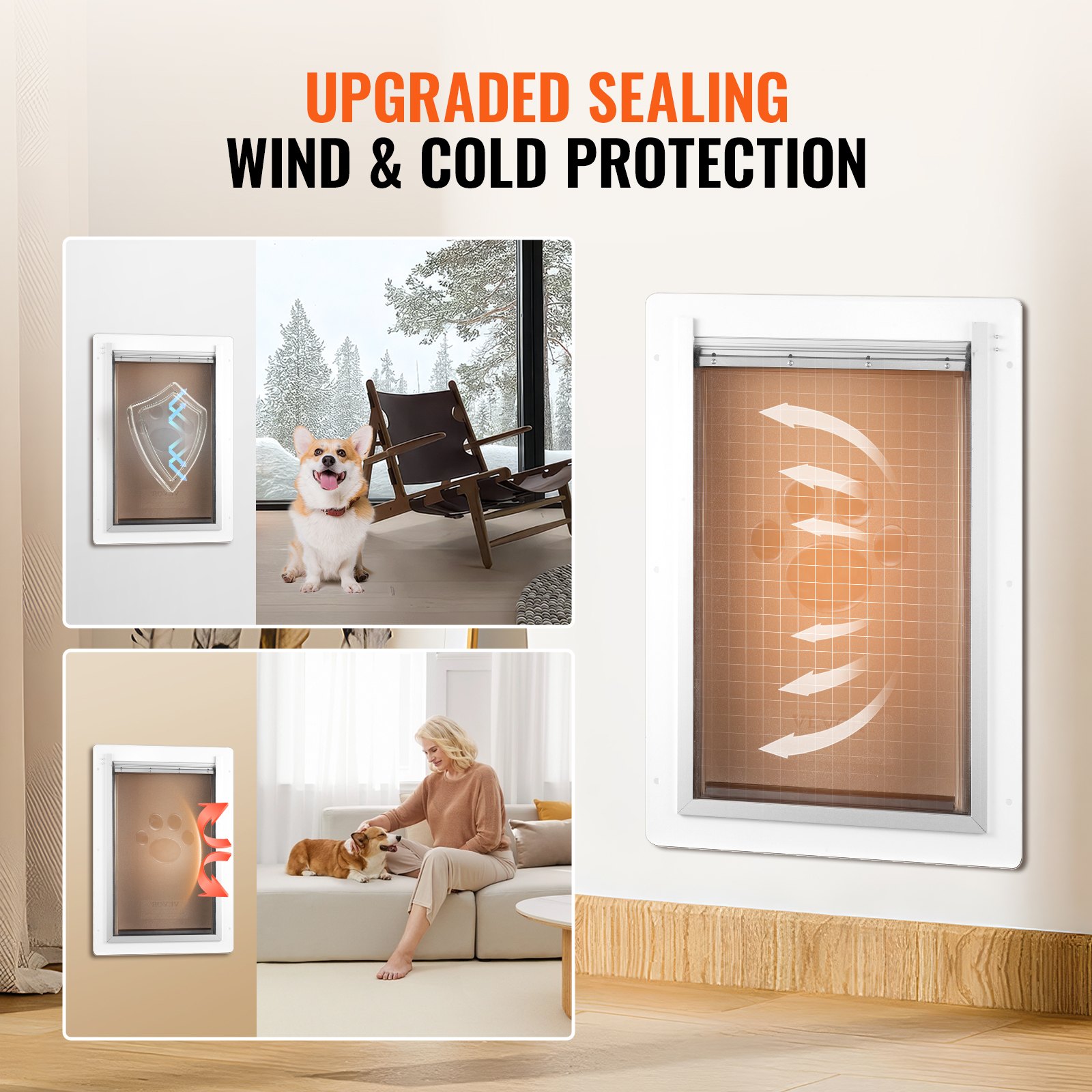 Pet Door, 12.28" X 17.13" Metal Frame With Lock And 3-Flap System Weatherproof Doggy Door, Easy To Install In Interior Or Exterior Walls, Pet Door Suitable For Cat Doggie Kitties (White-Medium) — imagen 2