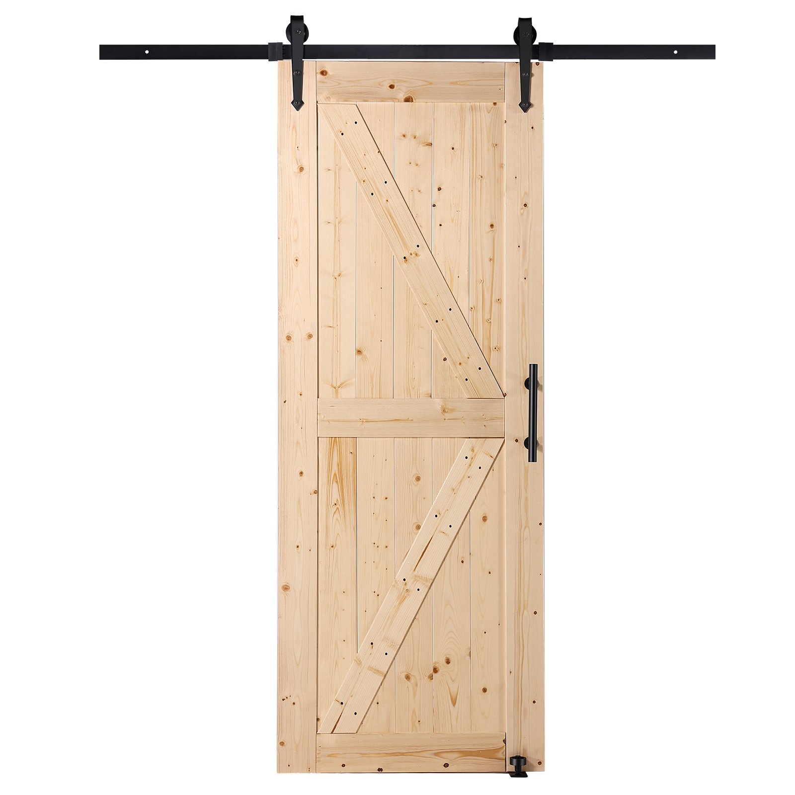 Kit de Puerta de Granja y Accesorios, 30" x 84", Puerta de Granja de Madera con Rodamiento Suave y Silencioso, Conjunto con Guía de Piso 8-en-1 y Manija, Tablero de Panel de Abeto de Alta Calidad, Fácil de Instalar — imagen 1