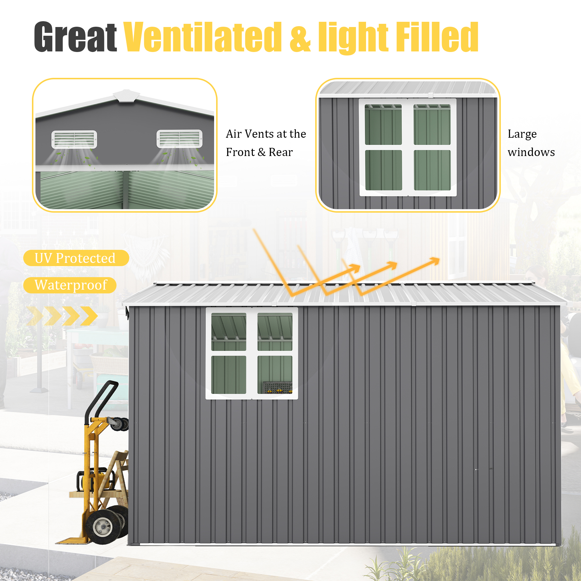 Almacén de Exterior Grande, Cobertizo Metálico Extra Grande con Puertas y Ventanas Conectables, Ideal para Jardín, Patio, Almacenamiento de Herramientas y Gallineros — imagen 2