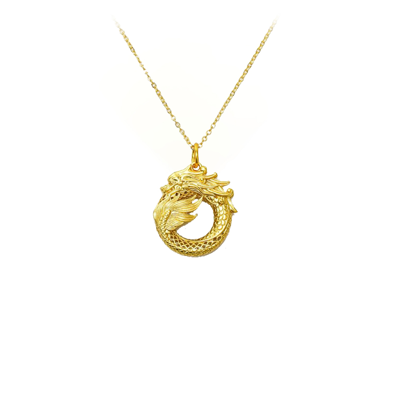 Joyería de Oro 24k, Collar Ouroboros Dragón Comiendo Su Propia Cola, Símbolo Antiguo del Infinito, Colgante de Doble Cara — imagen 1
