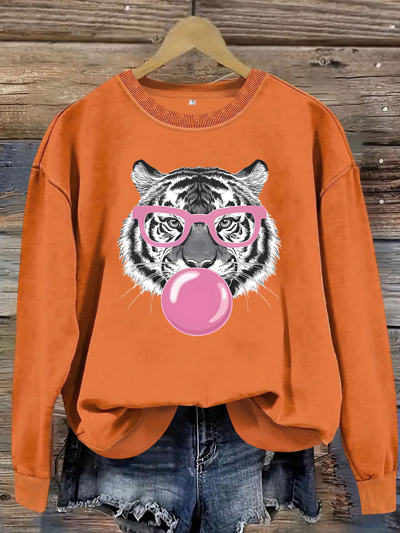 Tiger Glasses Printed Hoodie Round Neck — image 10