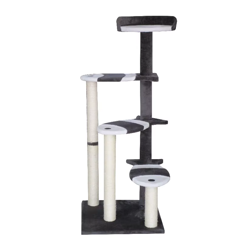 Cat scratching post Sustainable Cat Tree Easy Assembly with Durable Wood and Plush Cat Furniture for Lapping and Climb — image 3