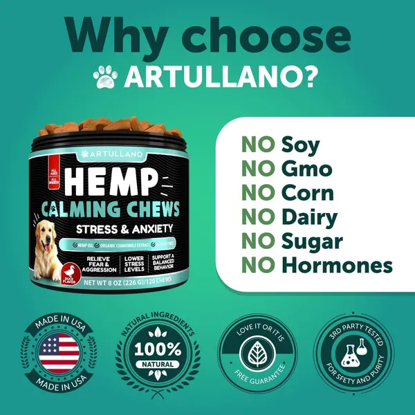 Chews de Hemp para Calmar a Perros - Suplementos Naturales para Reducir Ansiedad y Estrés Canino con Aceite de Hemp, Jengibre y Valeriana para Salud y Bienestar — imagen 2