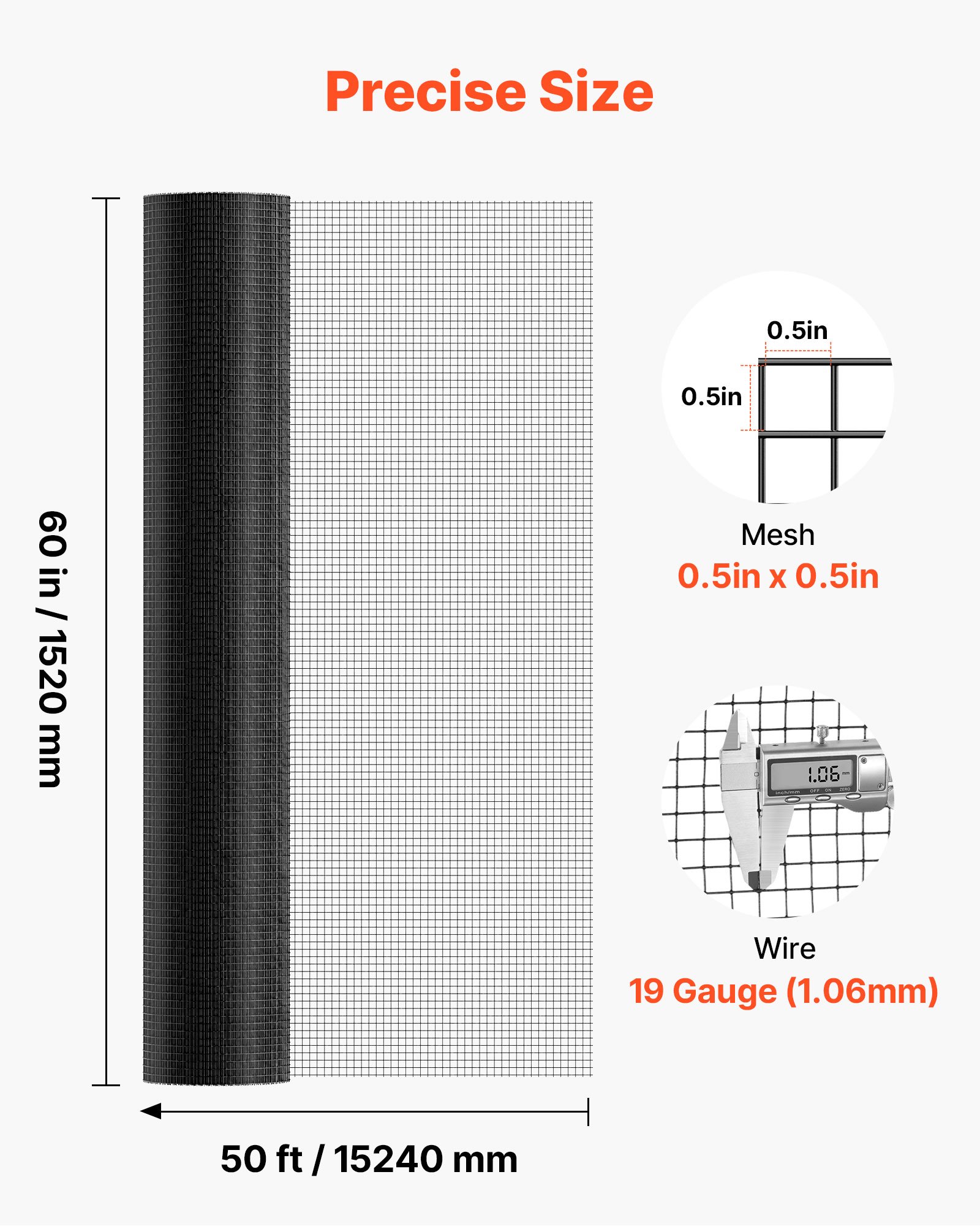 Hardware Cloth 60 In X 50 Ft, 1'2 In 19 Gauge Galvanized Wire Mesh Roll, Weather-Resistant Vinyl Coated Chicken Wire Fencing, Heavy Duty Welded Garden Plant Fencing For Rabbit Cage Snake Fence — imagen 5