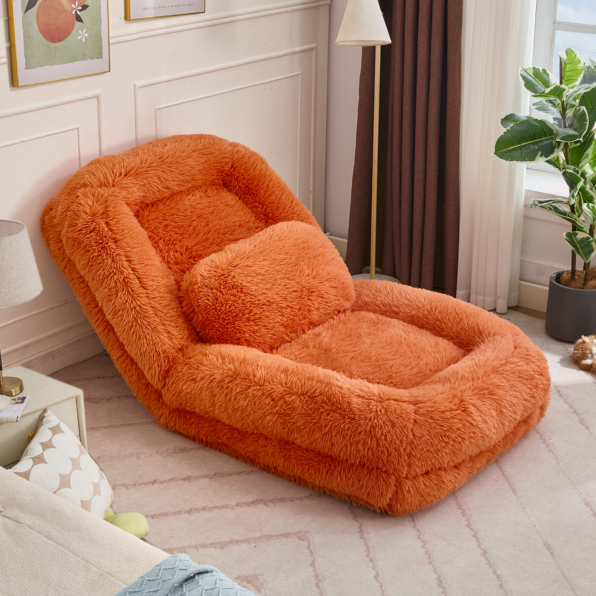 Human Dog Bed, Lazy Sofa, 5-Position Adjustable Convertible, Floor Gaming Chair, bedroom, living room, Suitable for gaming, meditation, relaxation, Plush Fabric, Orange — image 13