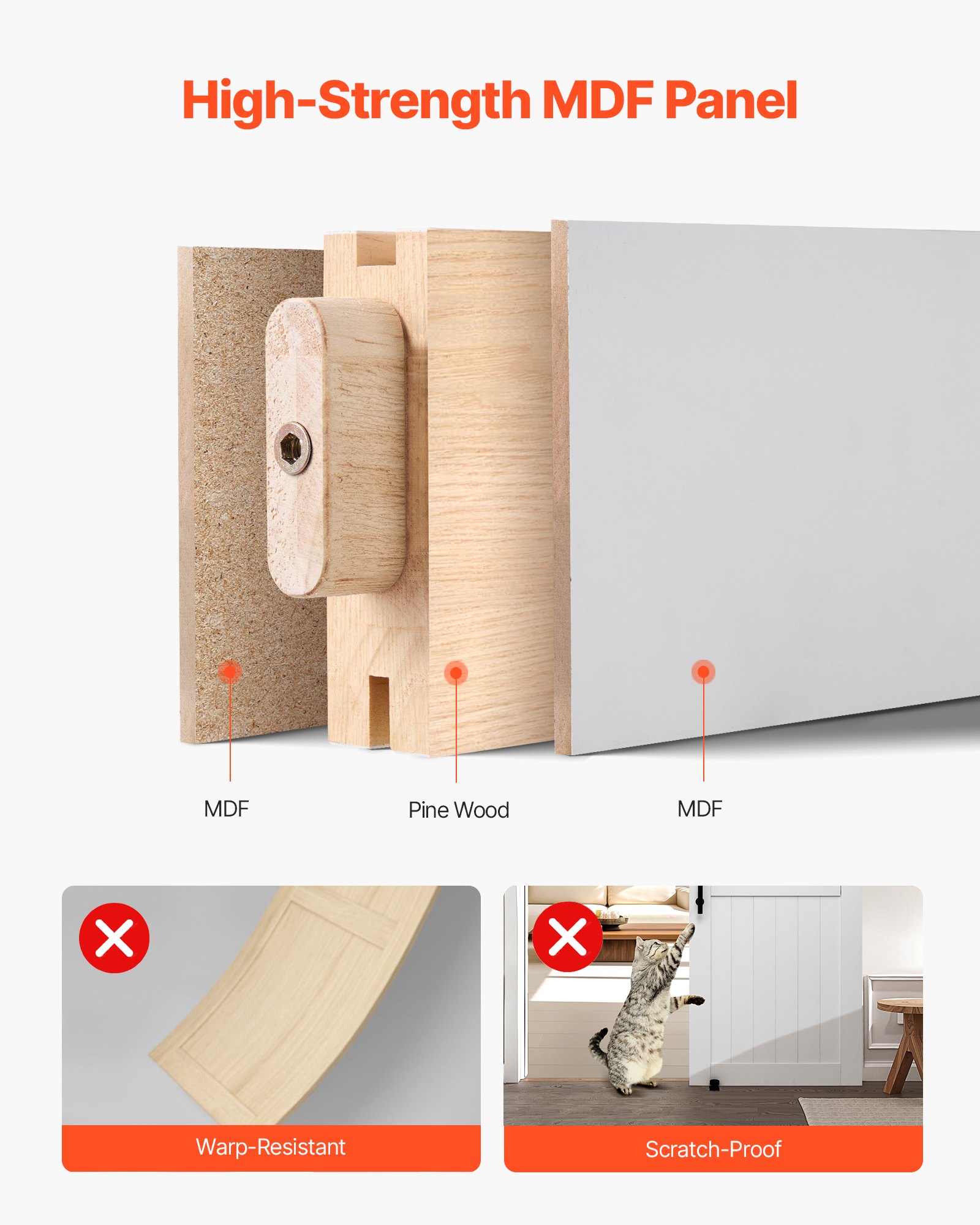 Sliding Barn Door, 36 X 84 Inch, High-Strength MDF Panel, Barn Door With Hardware Kit, Water-Proof PVC Surface, Easy To Install, H-Frame, Smoothly And Quietly Sliding For Living Room, Bathroom — imagen 5