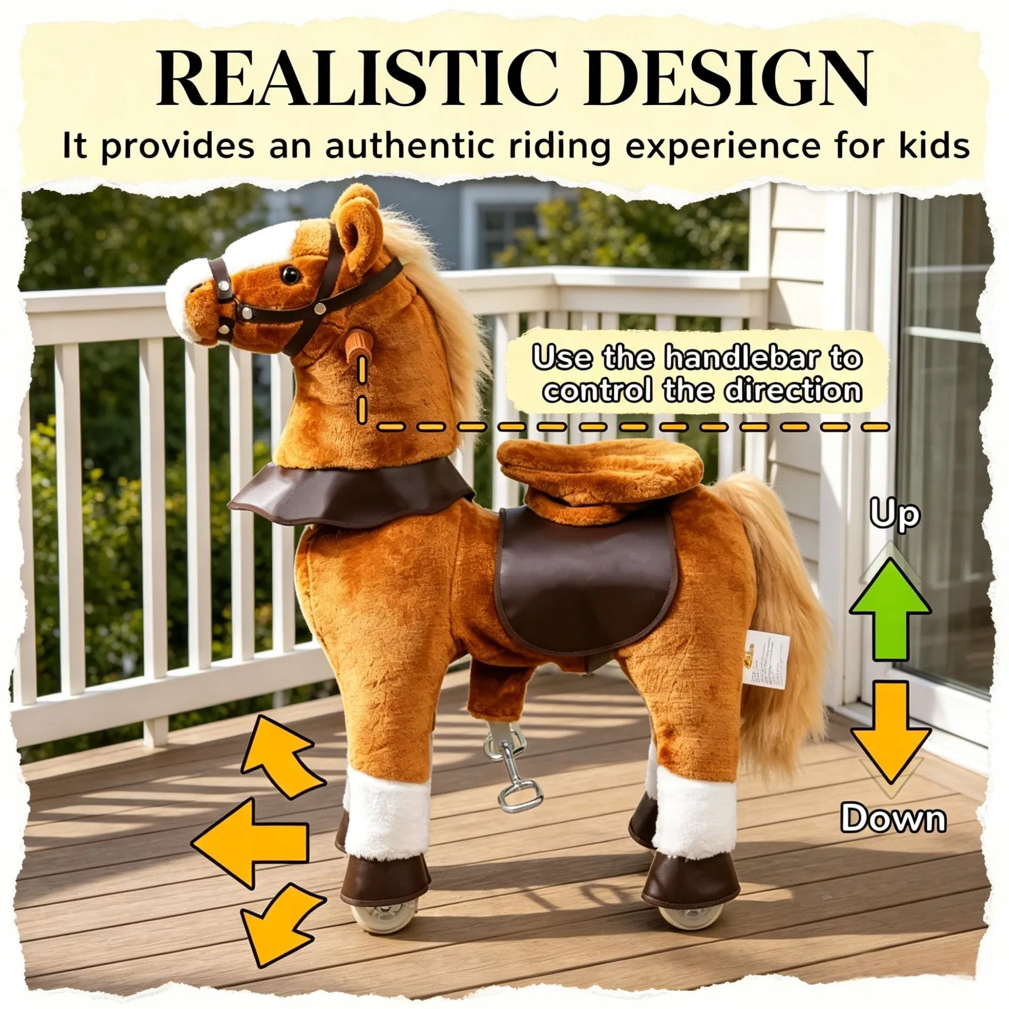 Kids Riding Pony Ride on Horse Toy for Outdoor Activity, Wheels & Neighing Sounds 3-5 Years — imagen 4