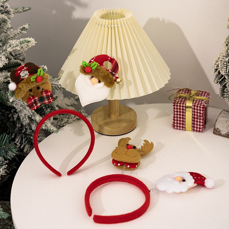 4pcs Christmas set cartoon headband Santa Claus hairpin reindeer headband — image 4
