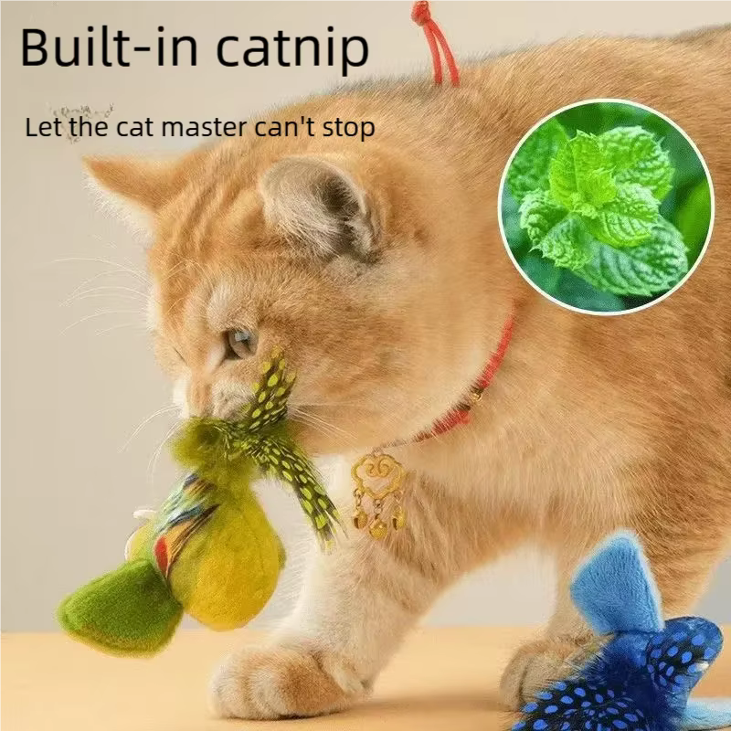 Interactive Cat Toy Electric Simulation Bird With Chirping Sound Flapping Wings Plush Chew Bite Toy For Kittens Cats Pet Supplie — image 3