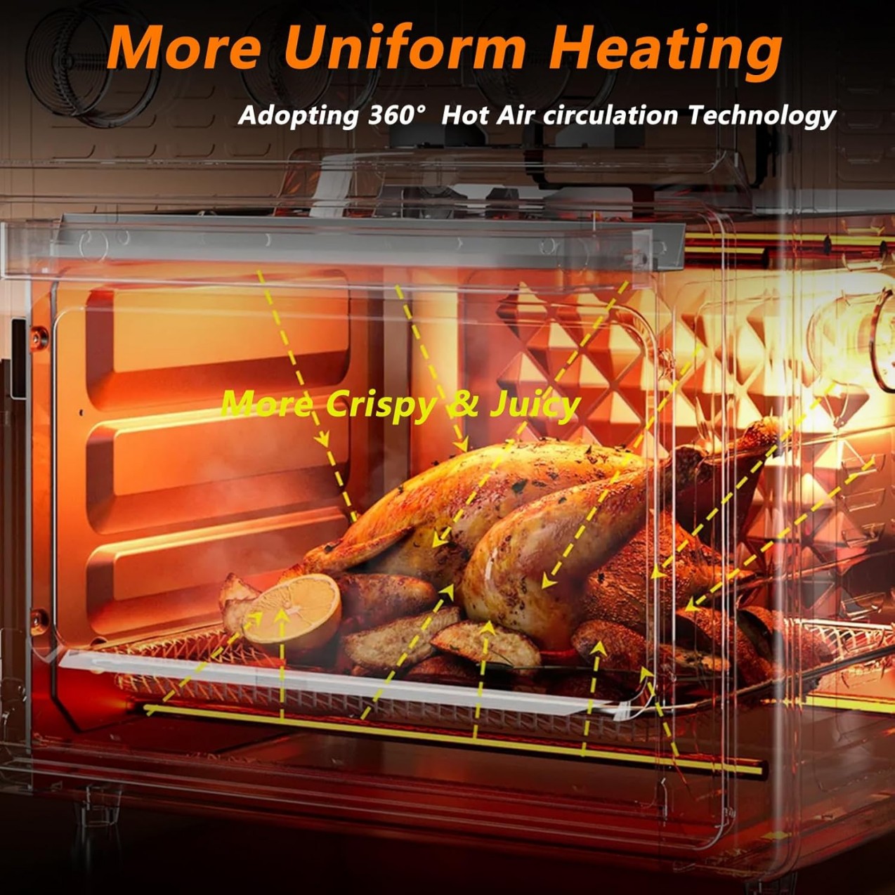 Estufa de Aire con Acero Inoxidable 12.5 Qt, Control Doble, Temporizador de 60 Minutos, Presets para Patatas Fritas, Pizza, Pollo, Pescado y Pan - Diseño Elegante y Saludable — imagen 6