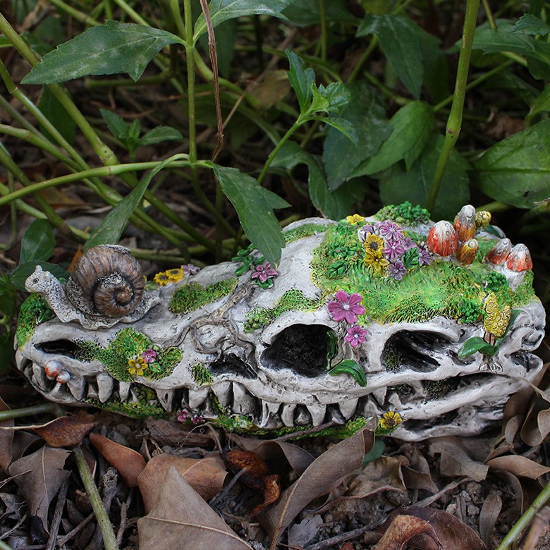 Estatua de cabeza de dragón ósea en resina sintética para jardín de patio con decoraciones de hueso fósil — imagen 3