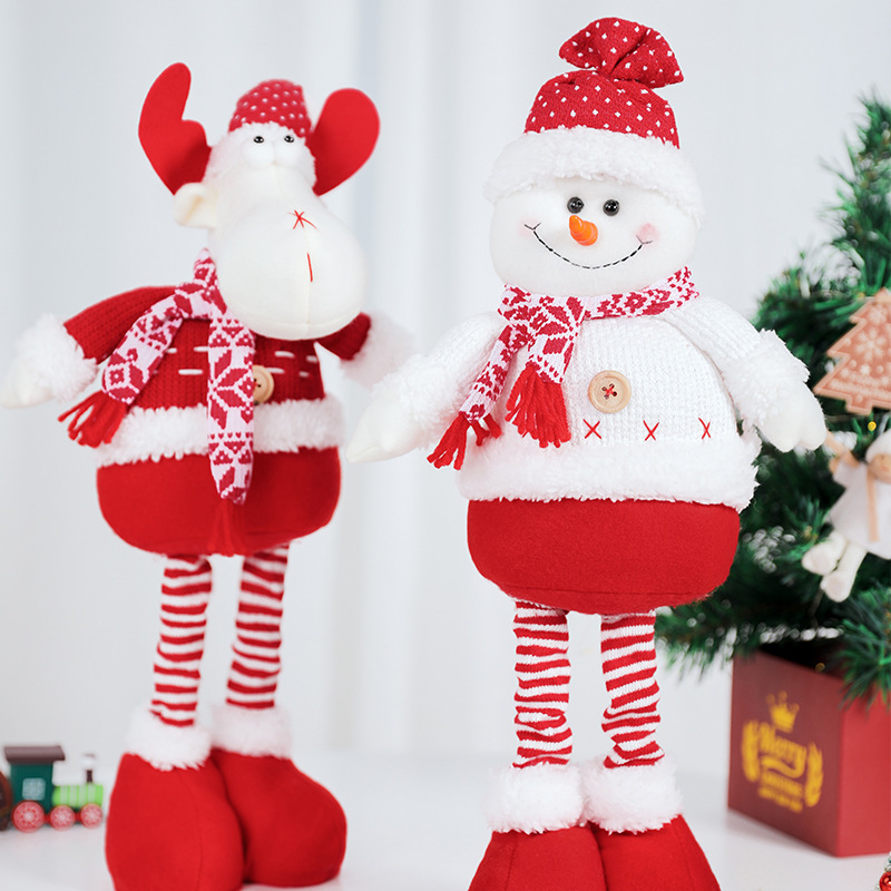 Christmas Stretch Hem Tabletop Santa Decoration Doll Reindeer Christmas Plush Snowman Figurine Ornament — image 2