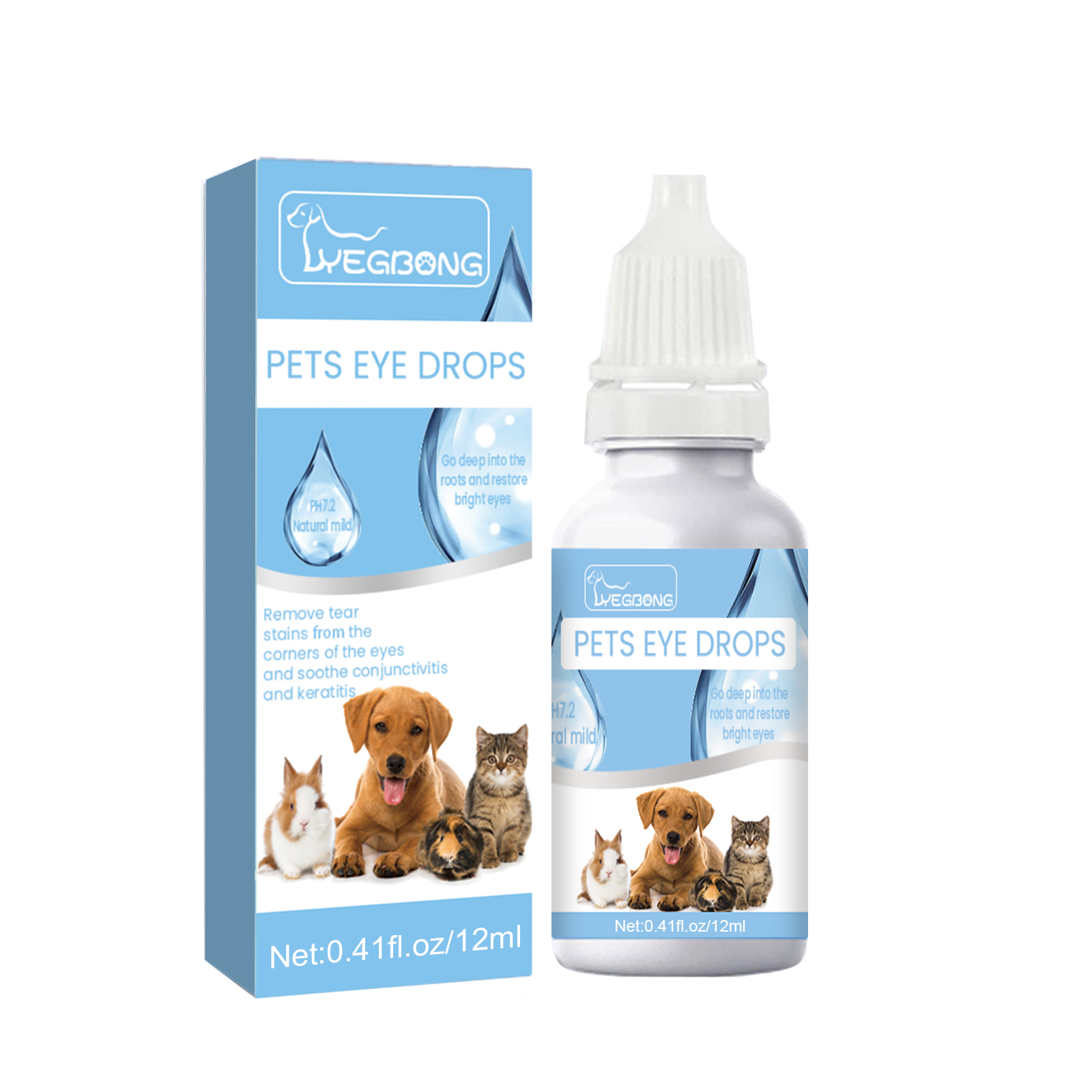 Yegbong Pet Eye Drops, Cats And Dogs Eye Cleaning Care Pet Eye Wash Tear Stain Remover — image 2
