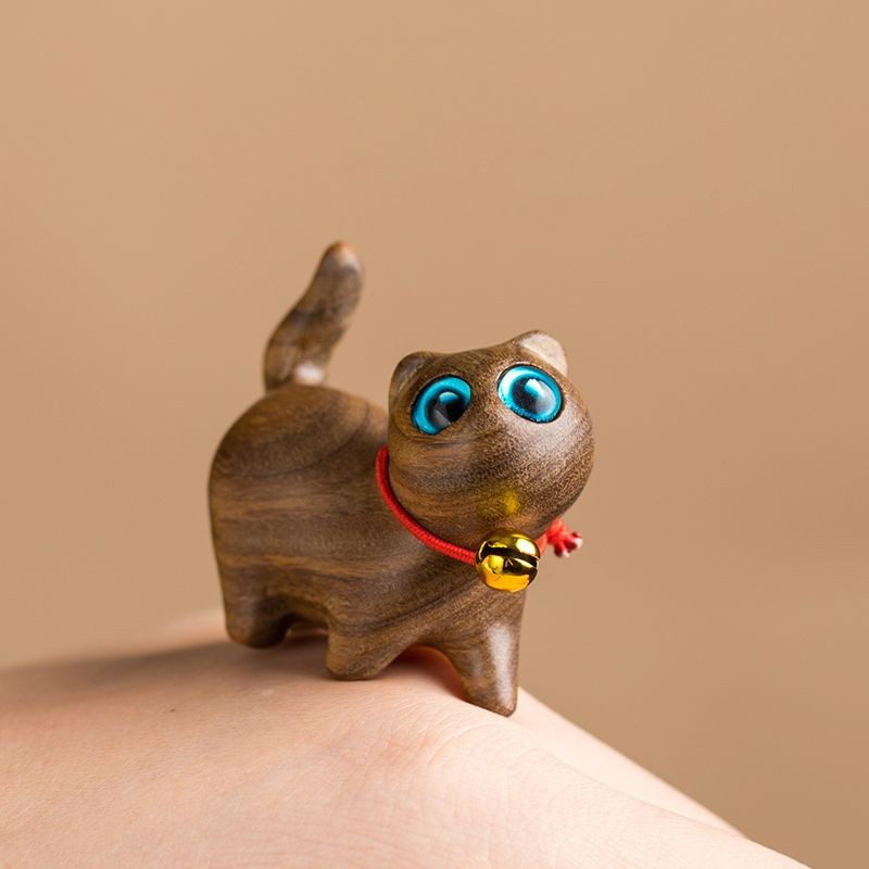 Sandalwood Kitten Ornaments Cute Hippo Mini Wooden Cat Play — image 1