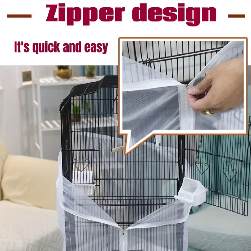 Cubierta de Red para Jaulas de Loros con Cierre de Zip, Diseño Respirable para Decoración de Hogar — imagen 4
